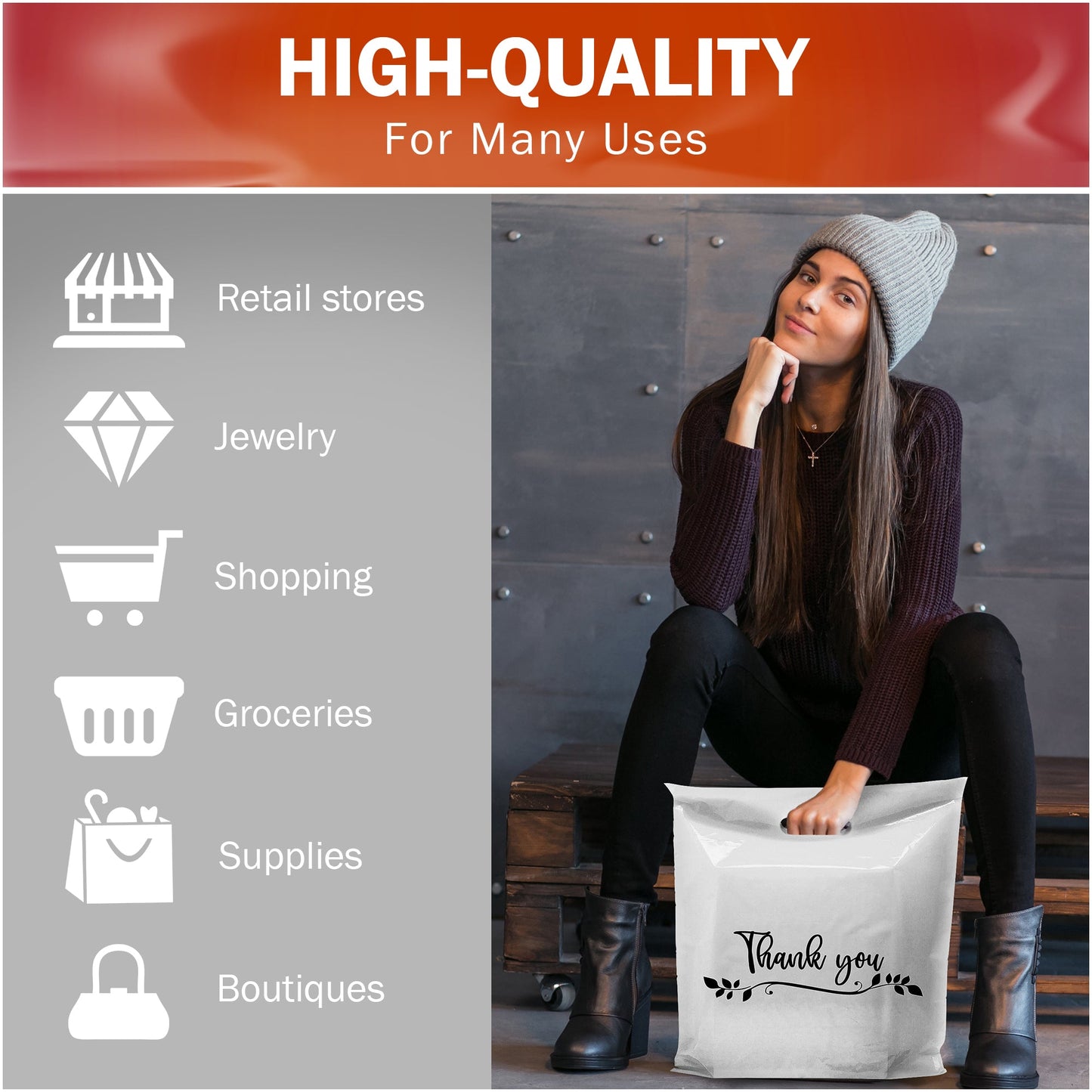 100 Pack 20" x 20" with 2 mil Thick Extra Large White Merchandise Plastic Retail Lea Thank You Bags