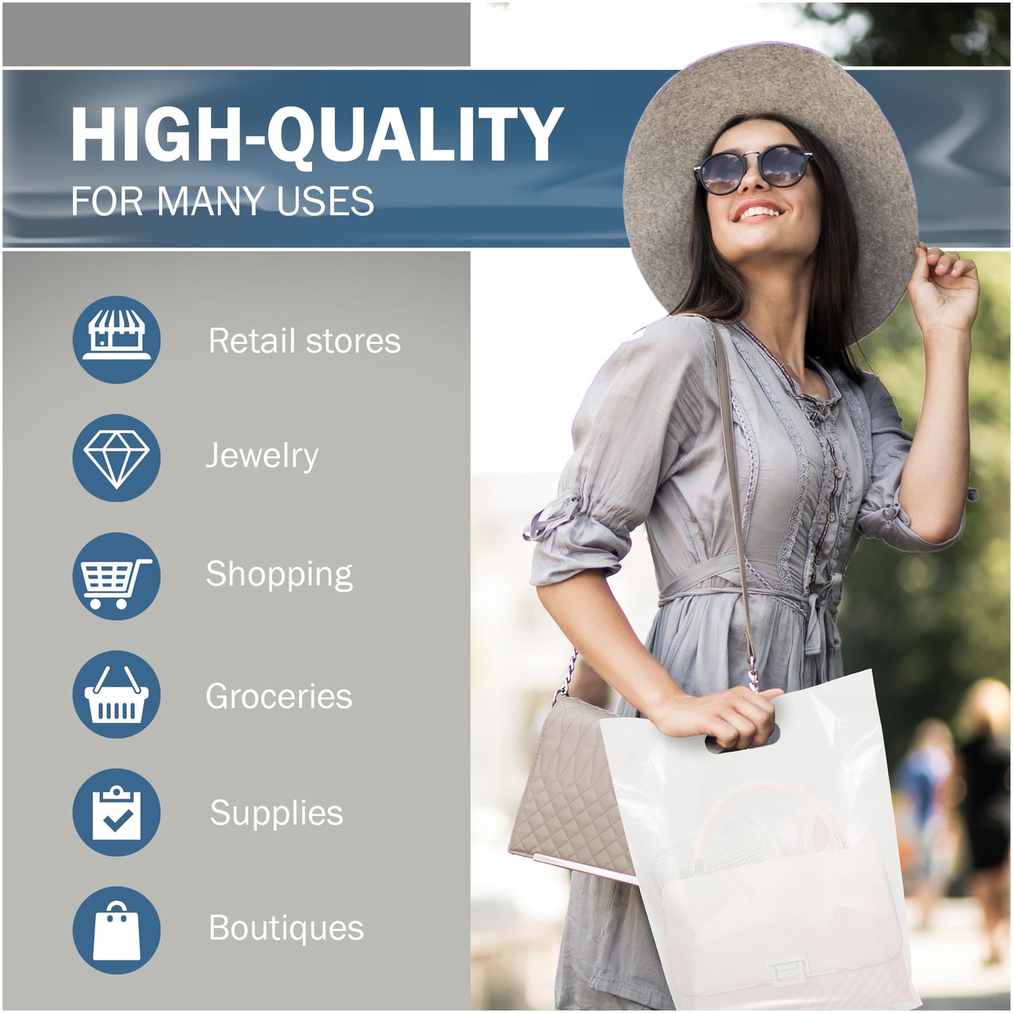 White Merchandise Plastic Shopping Bags - 100 Pack 12" x 15"with 1.25 mil Thick