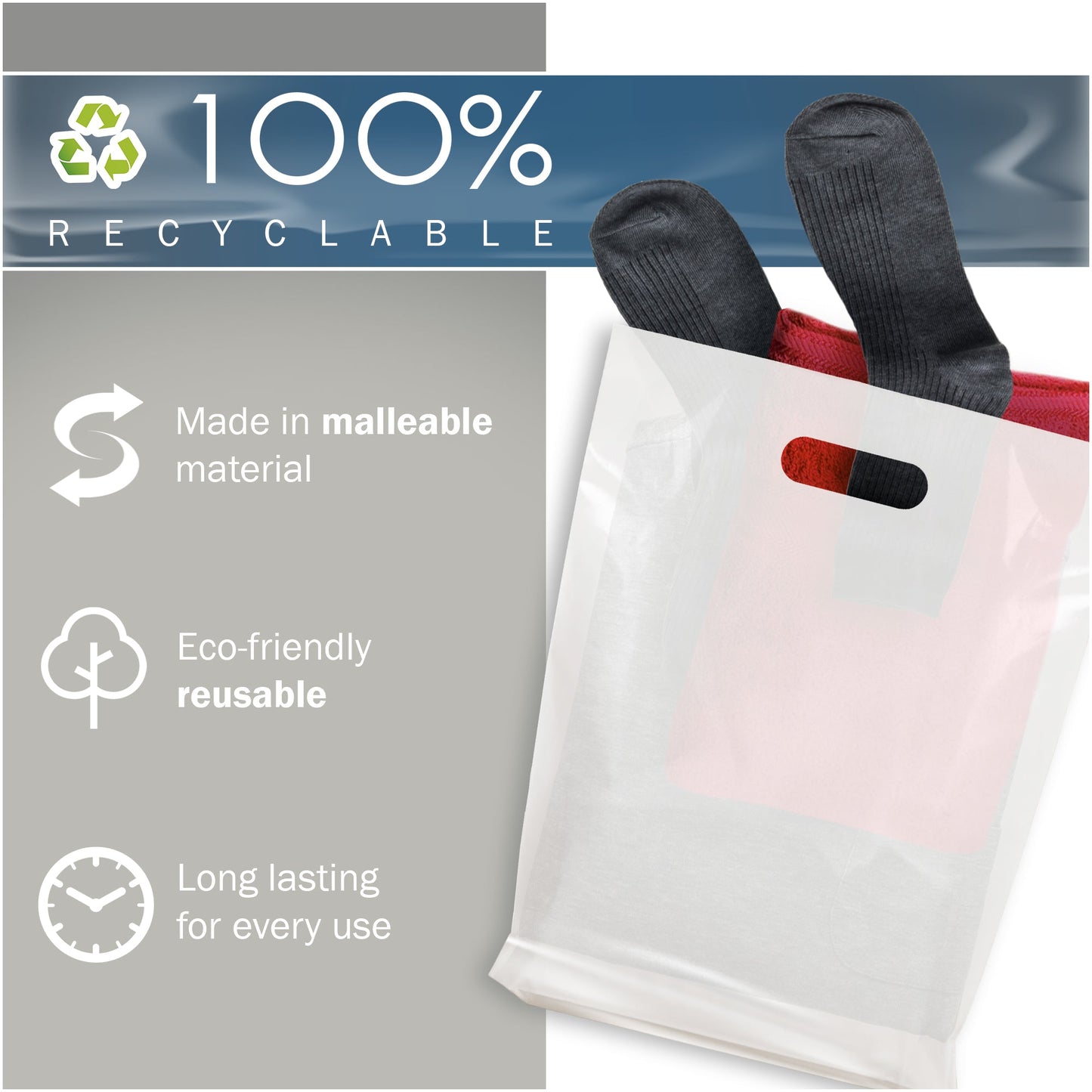 White Merchandise Plastic Shopping Bags - 100 Pack 12" x 15"with 1.25 mil Thick