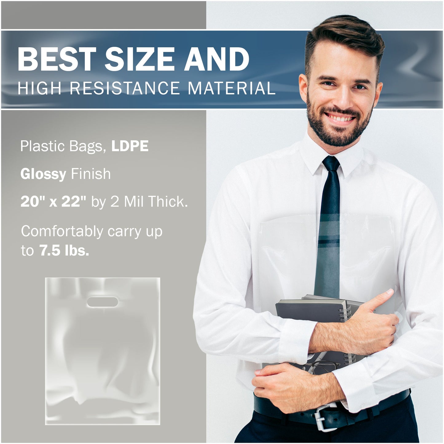 100 Pack 20" x 22" with 2 mil Thick Extra Large Clear Merchandise Plastic Retail Bags