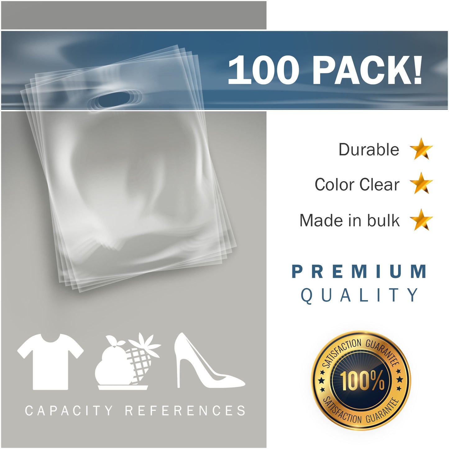 100 Pack 20" x 22" with 2 mil Thick Extra Large Clear Merchandise Plastic Retail Bags