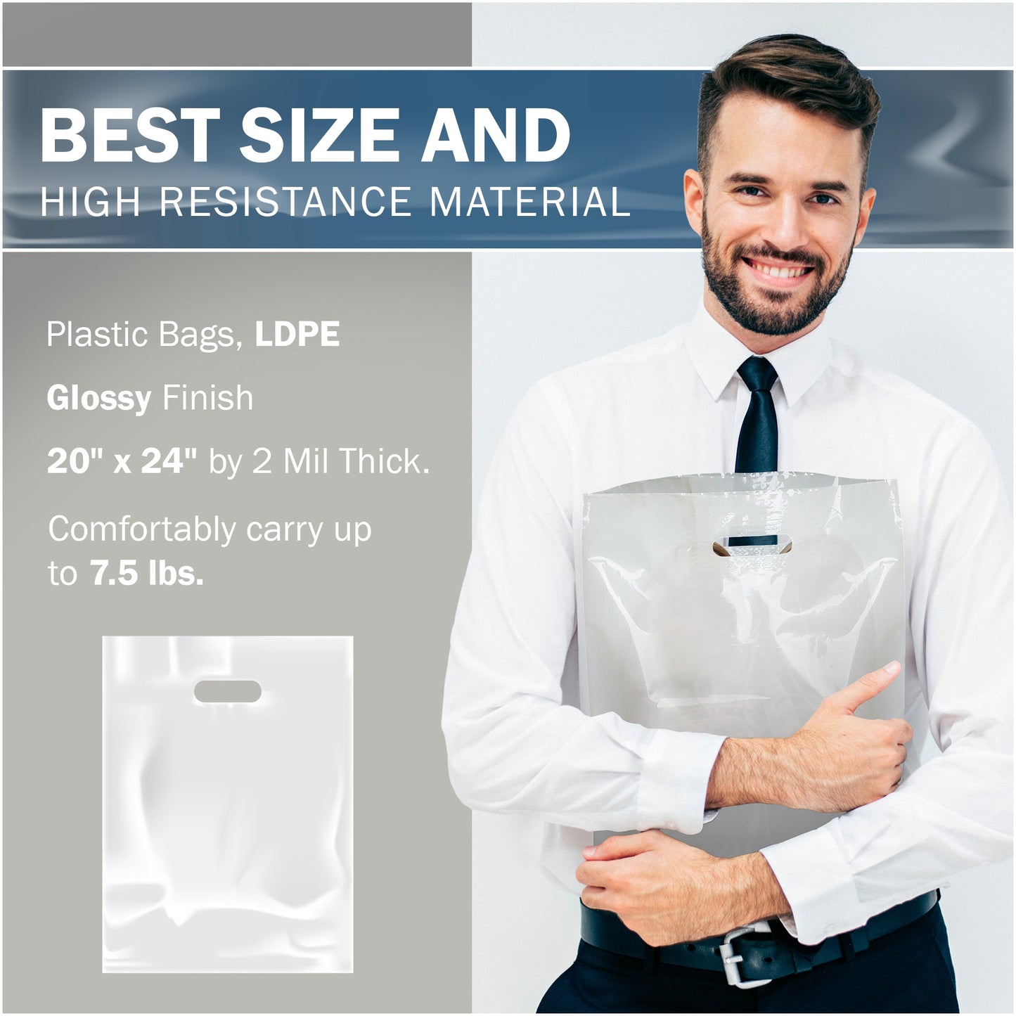 100 Pack 20" x 24" with 2 mil Thick Extra Large White Merchandise Plastic Retail Bags