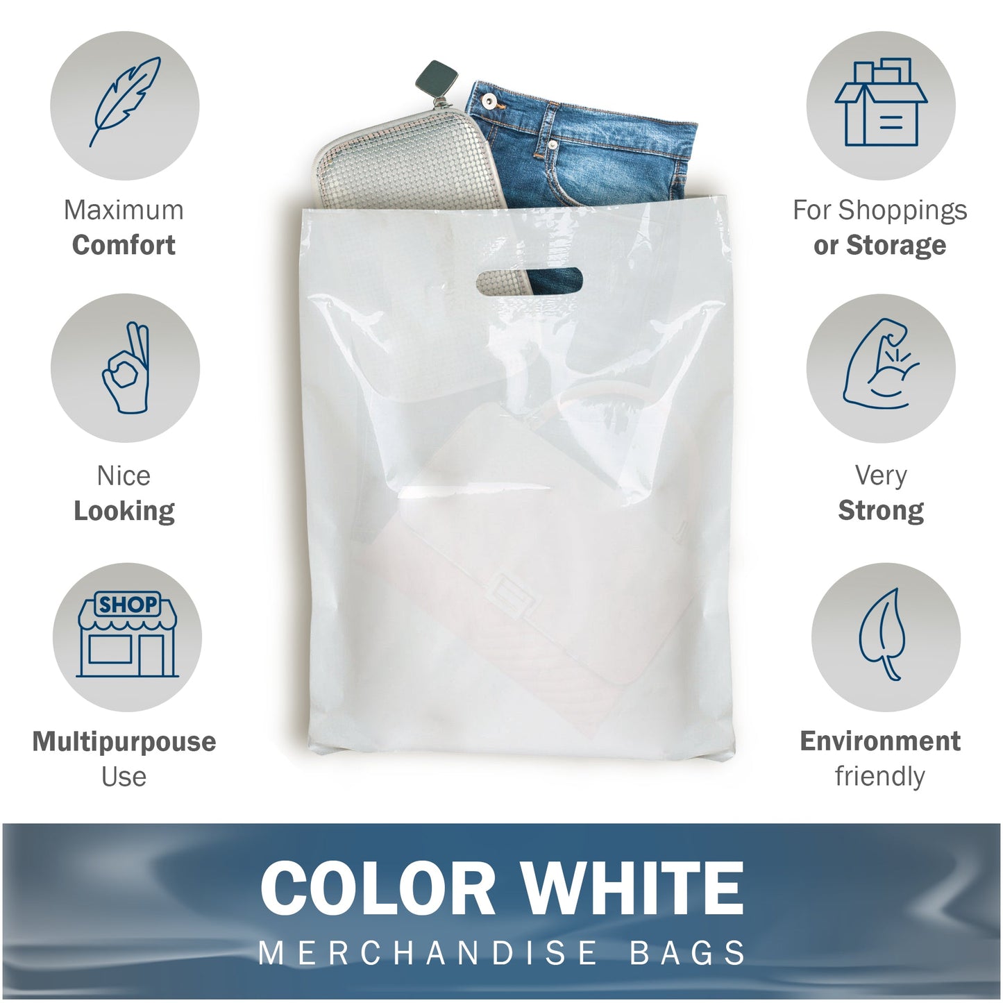 100 Pack 20" x 24" with 2 mil Thick Extra Large White Merchandise Plastic Retail Bags