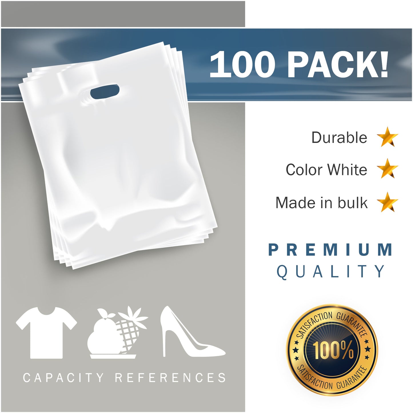 100 Pack 20" x 24" with 2 mil Thick Extra Large White Merchandise Plastic Retail Bags