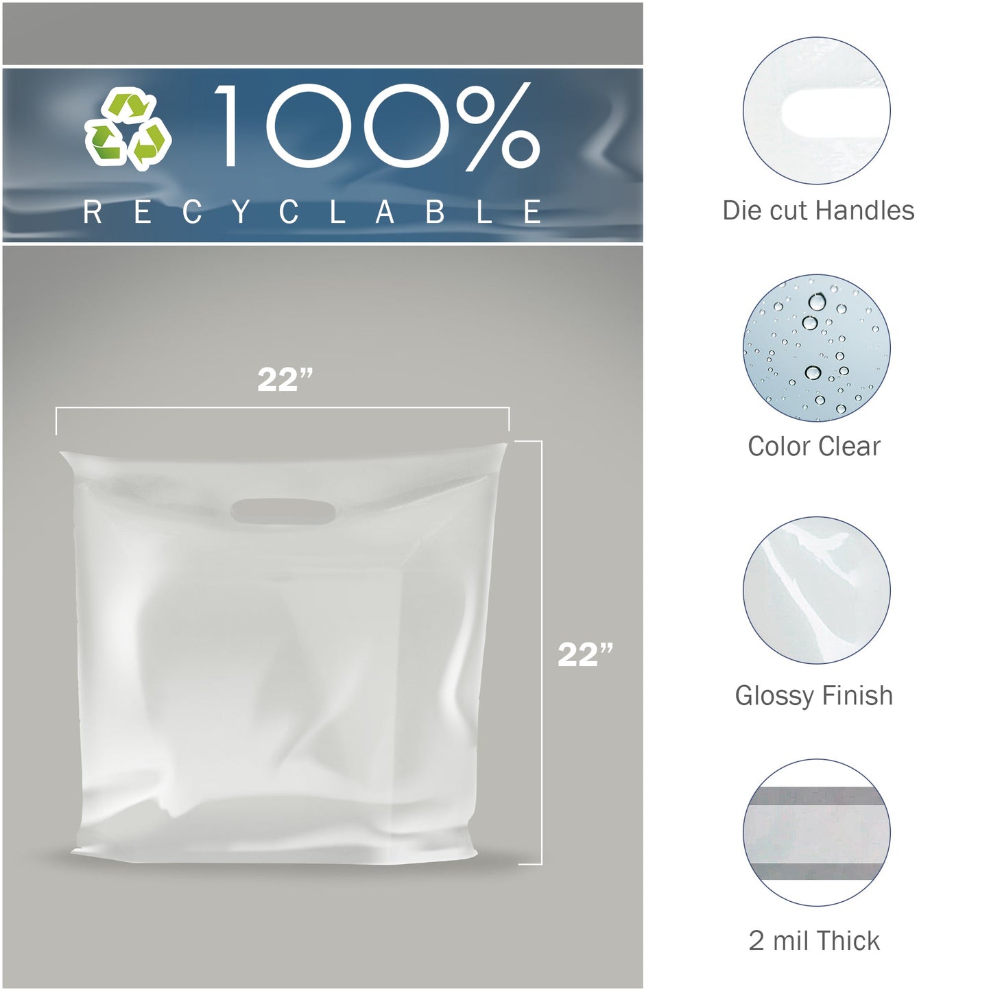 100 Pack 22" x 22" with 2 mil Thick Extra Large Clear Merchandise Plastic Retail Bags
