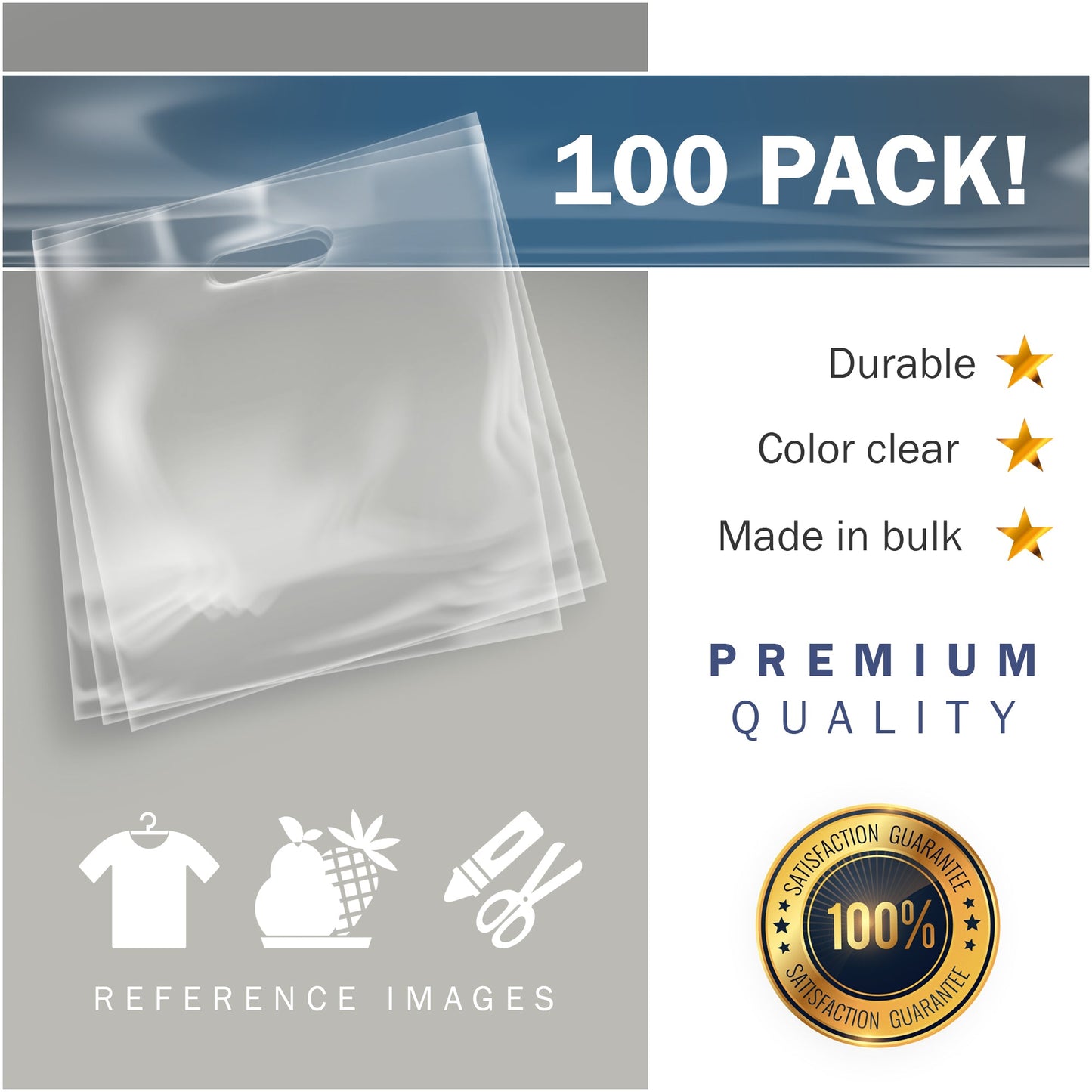 100 Pack 22" x 22" with 2 mil Thick Extra Large Clear Merchandise Plastic Retail Bags