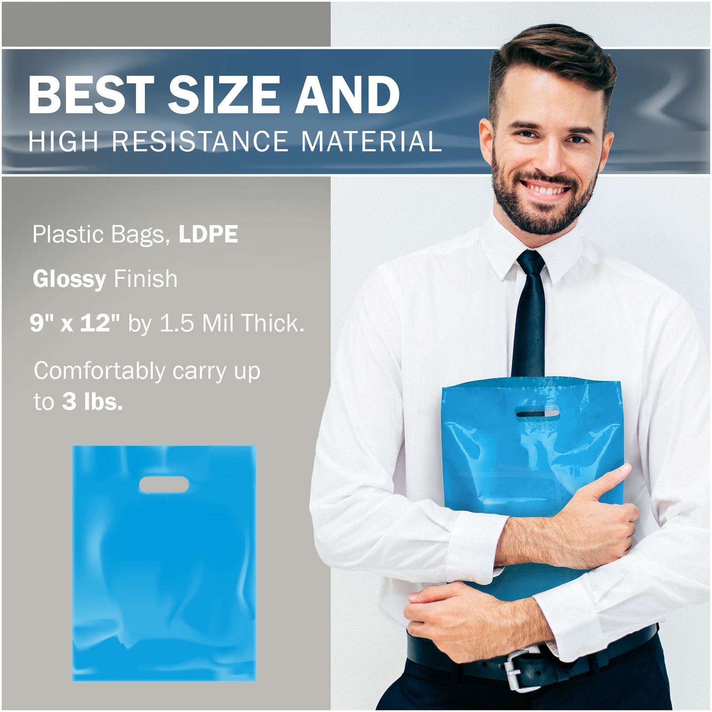 200 Pack 9" x 12" with 1.5 mil Thick Blue Glossy Bags