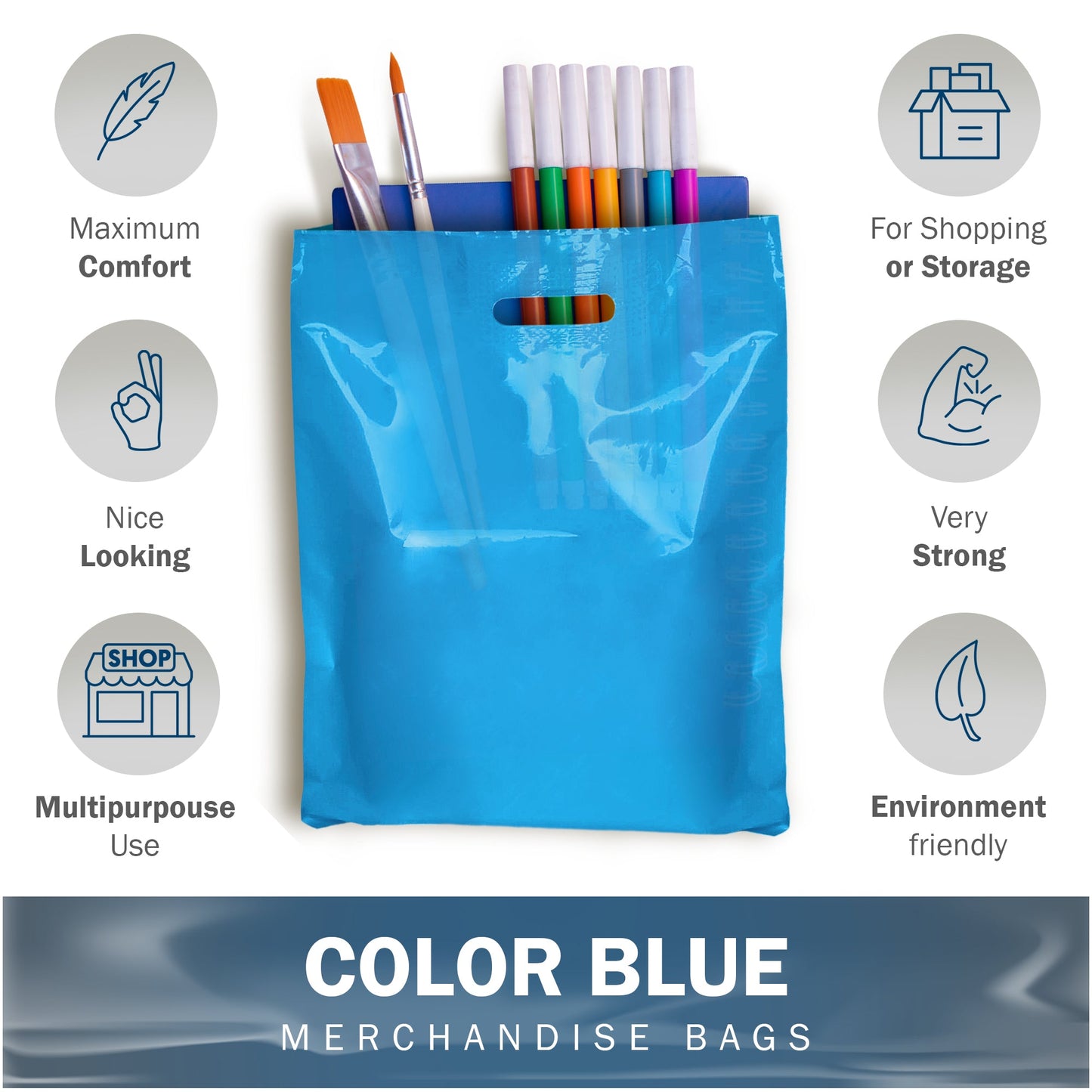 200 Pack 9" x 12" with 1.5 mil Thick Blue Glossy Bags