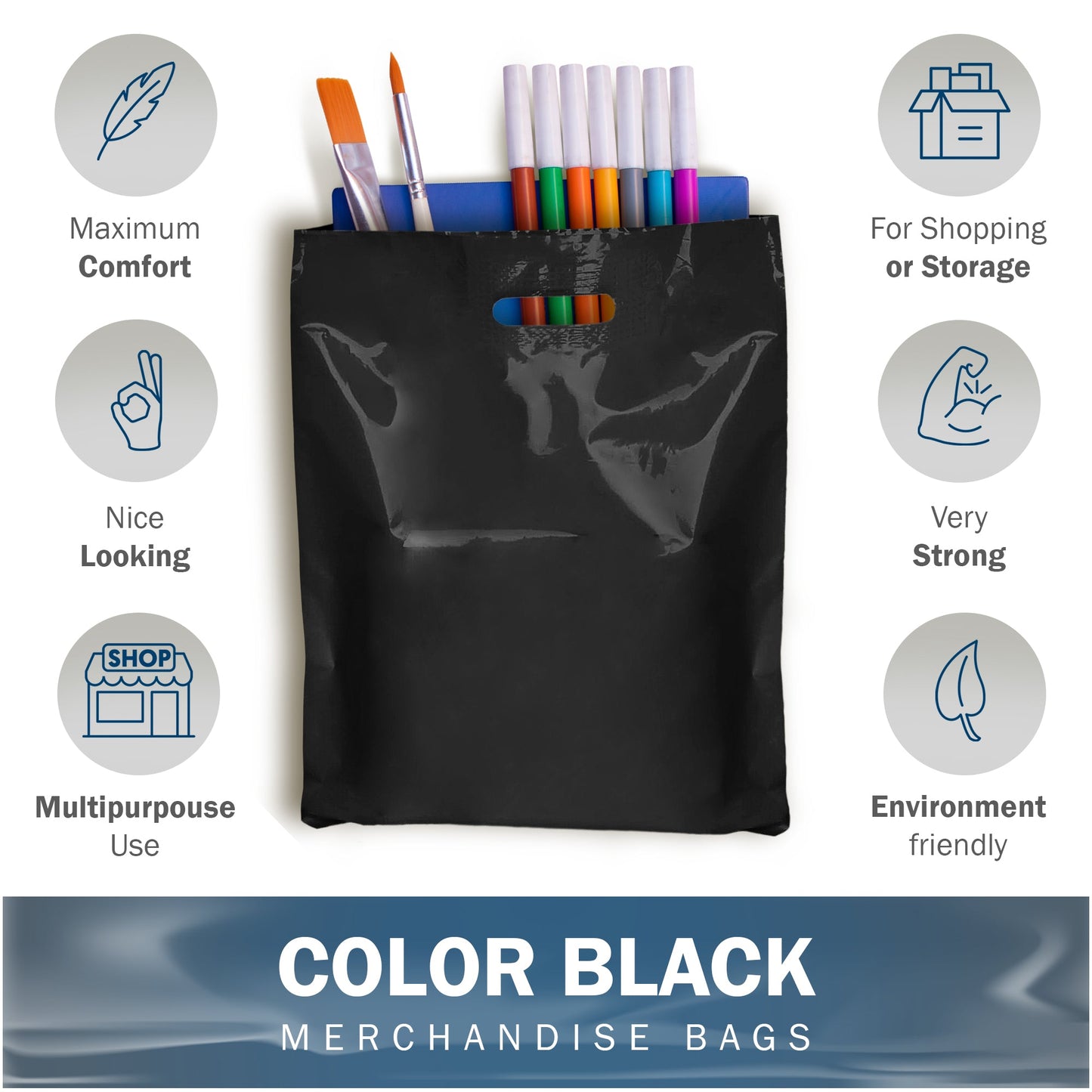 200 Pack 9" x 12" with 1.5 mil Thick Black Glossy Bags