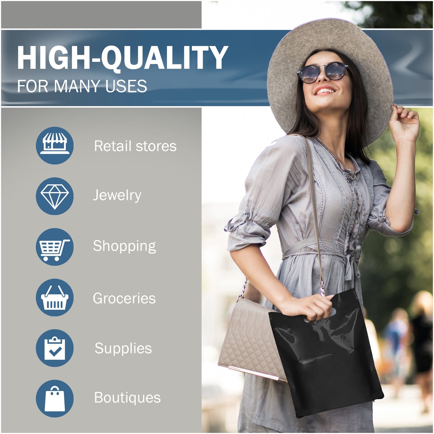200 Pack 9" x 12" with 1.5 mil Thick Black Glossy Bags