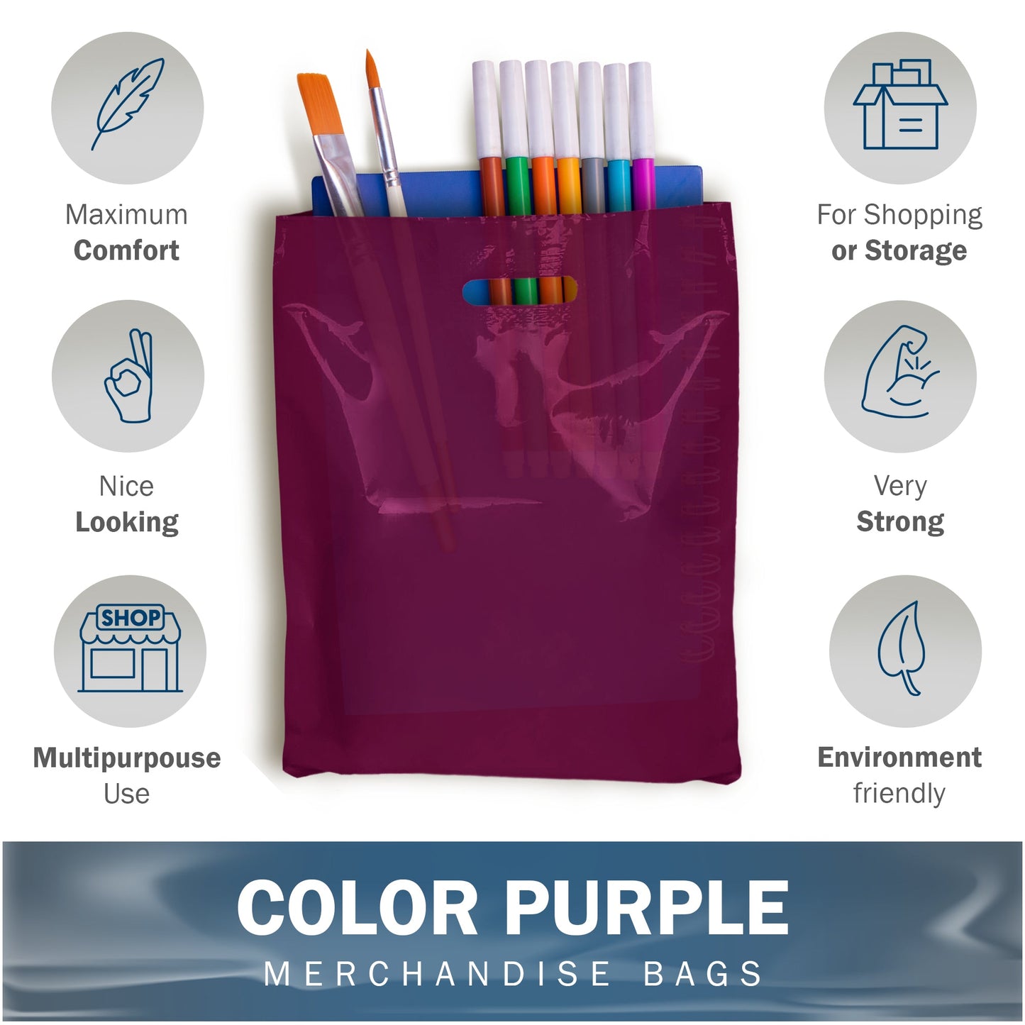 200 Pack 9" x 12" with 1.5 mil Thick Purple Glossy Bags