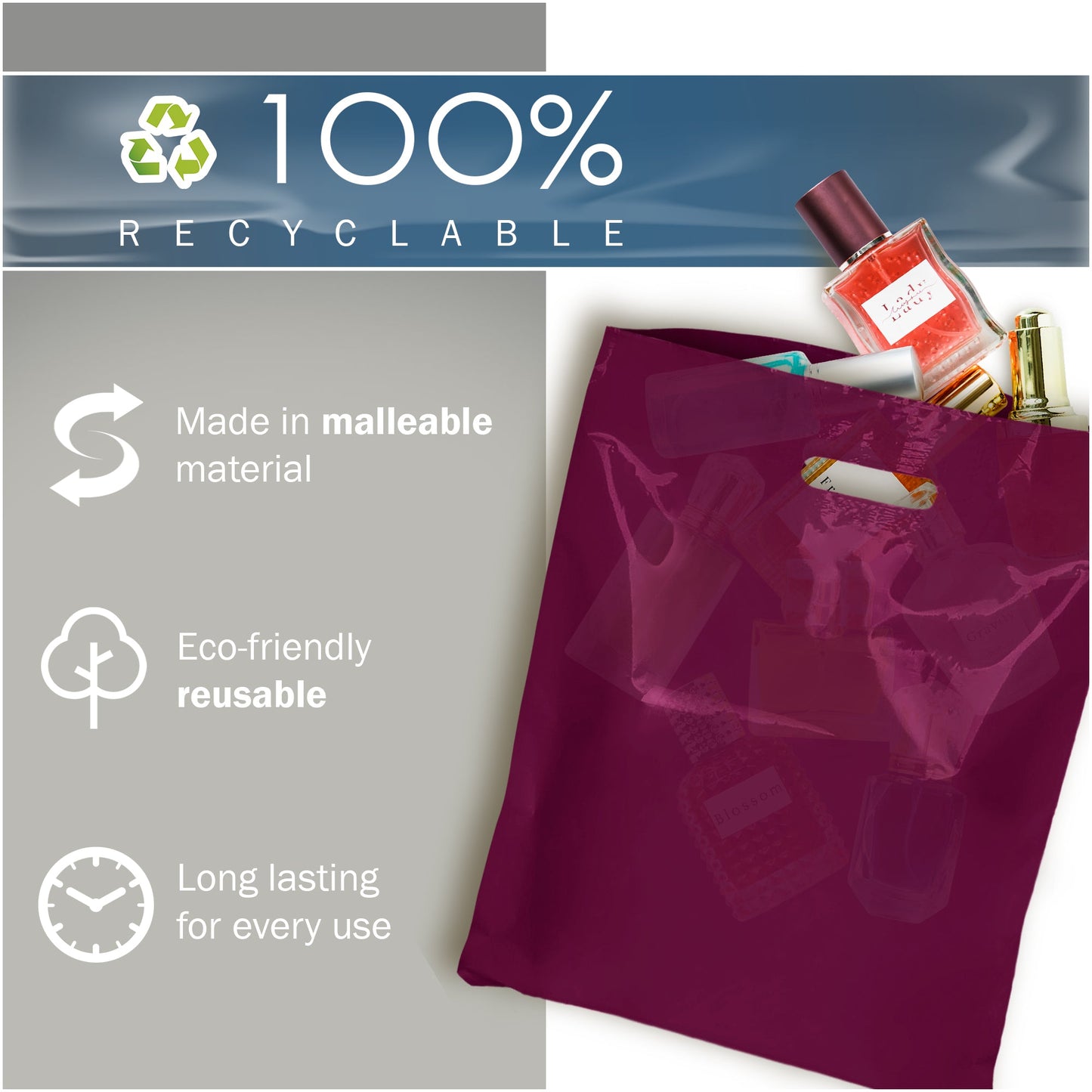 200 Pack 9" x 12" with 1.5 mil Thick Purple Glossy Bags