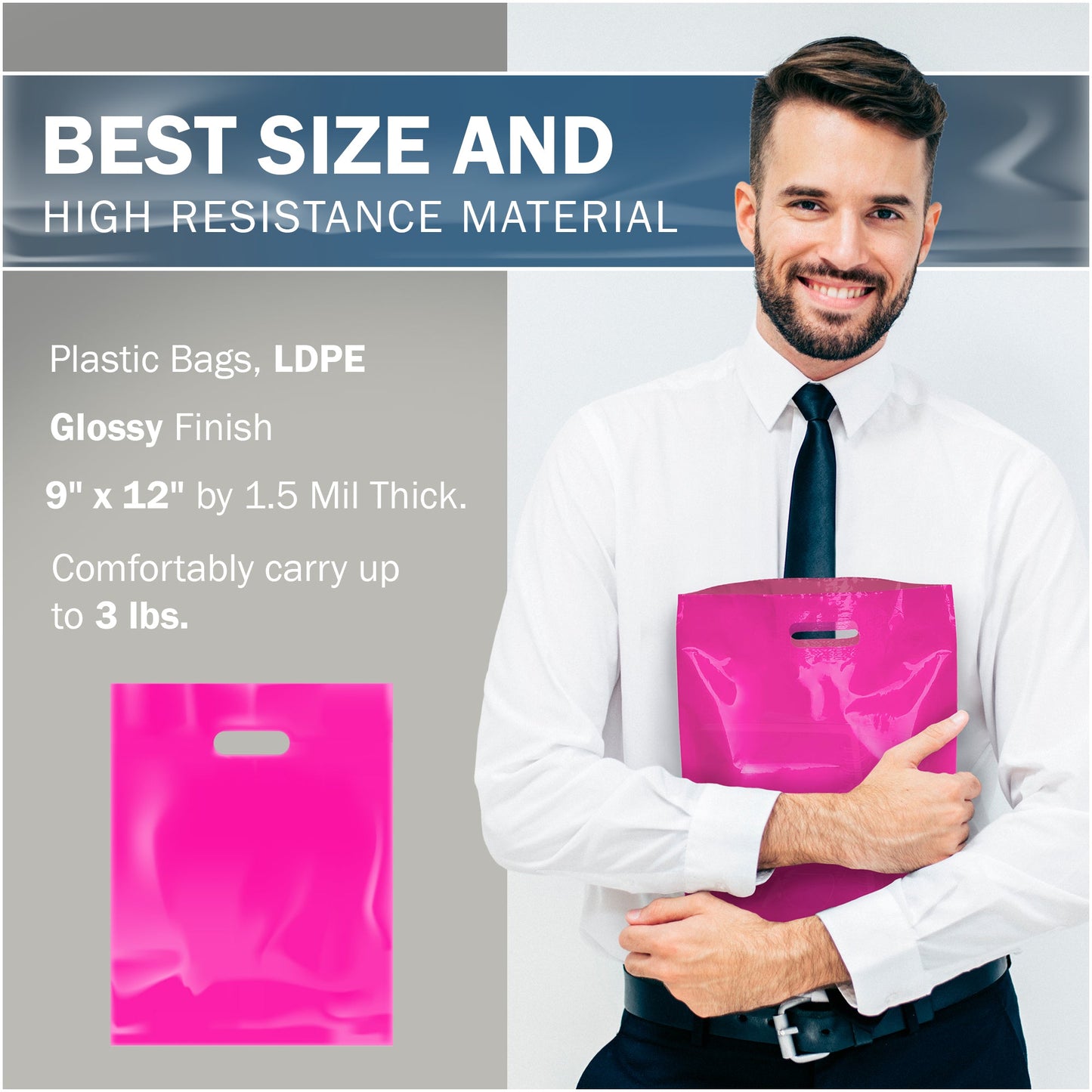 200 Pack 9" x 12" with 1.5 mil Thick Pink Glossy Bags