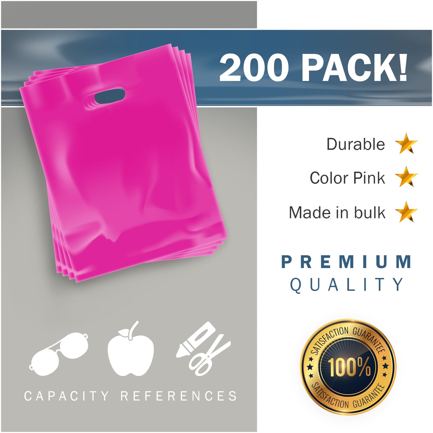 200 Pack 9" x 12" with 1.5 mil Thick Pink Glossy Bags