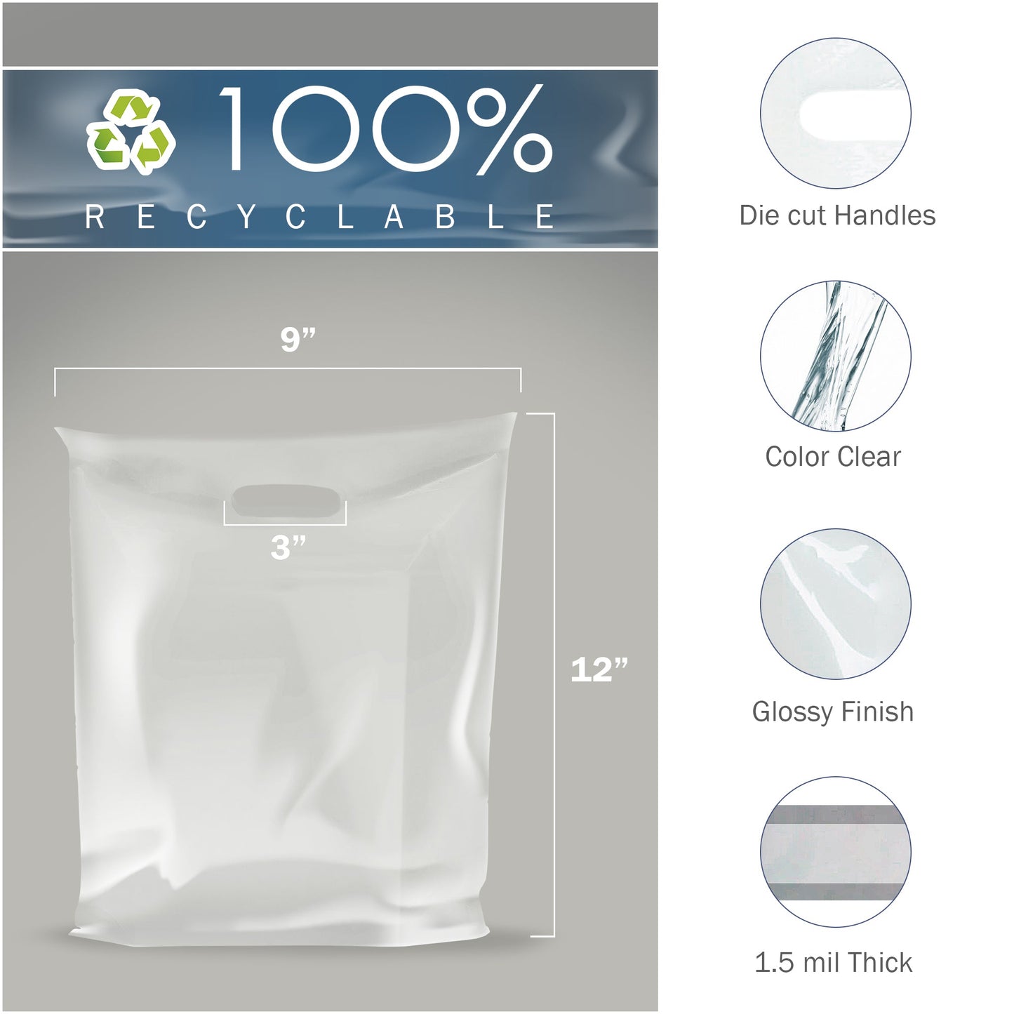 200 Pack 9" x 12" with 1.5 mil Thick Clear Glossy Bags
