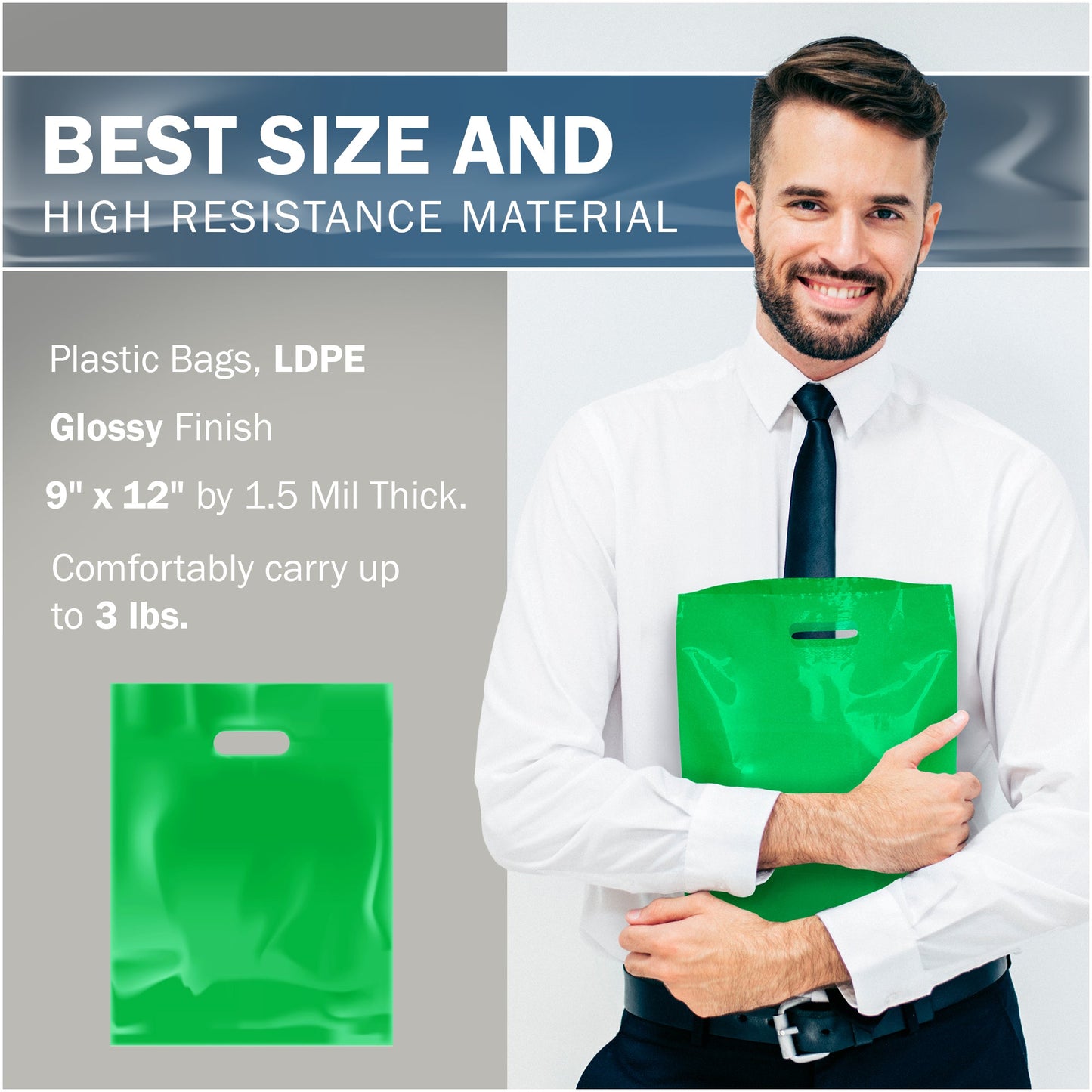 200 Pack 9" x 12" with 1.5 mil Thick Green Glossy Bags