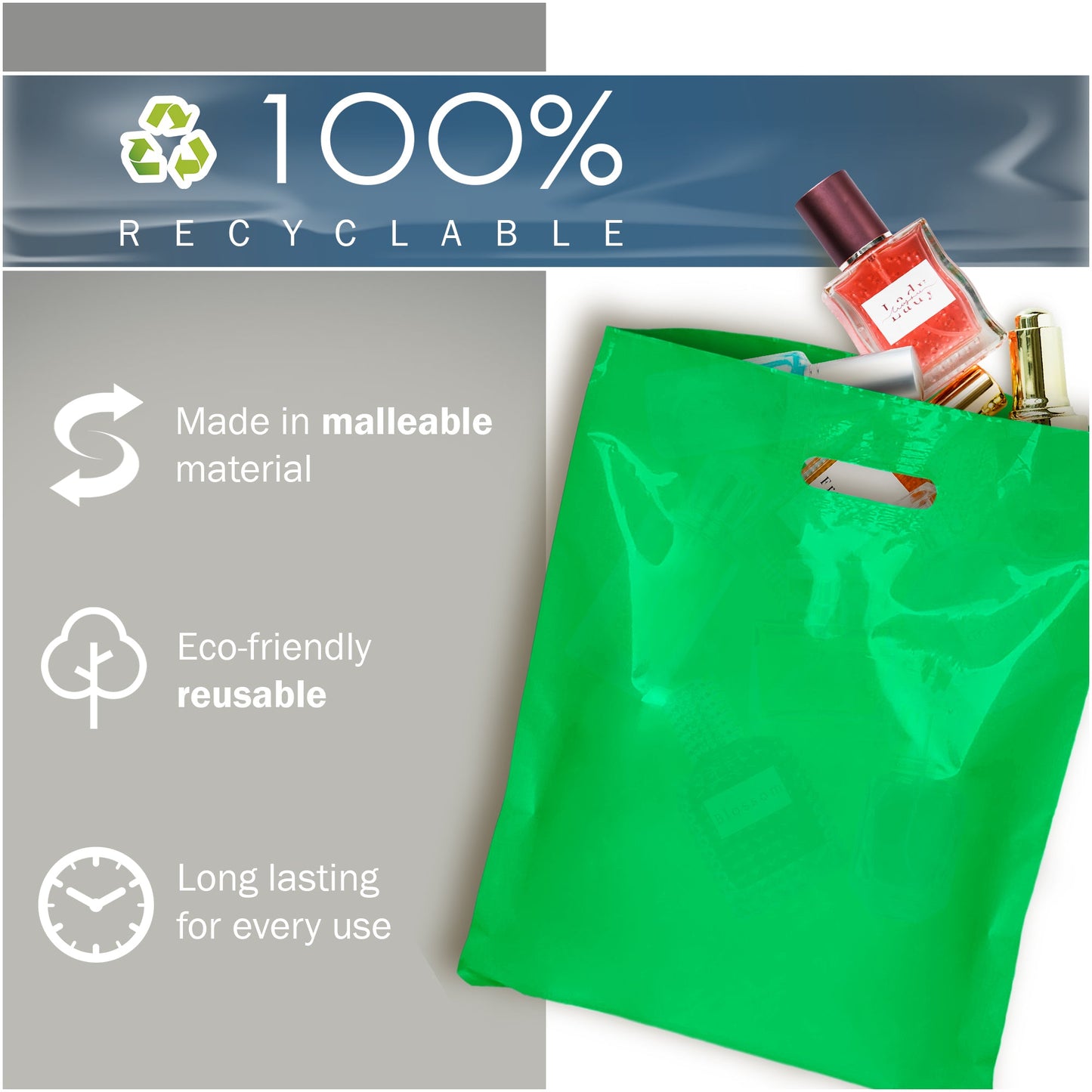 200 Pack 9" x 12" with 1.5 mil Thick Green Glossy Bags