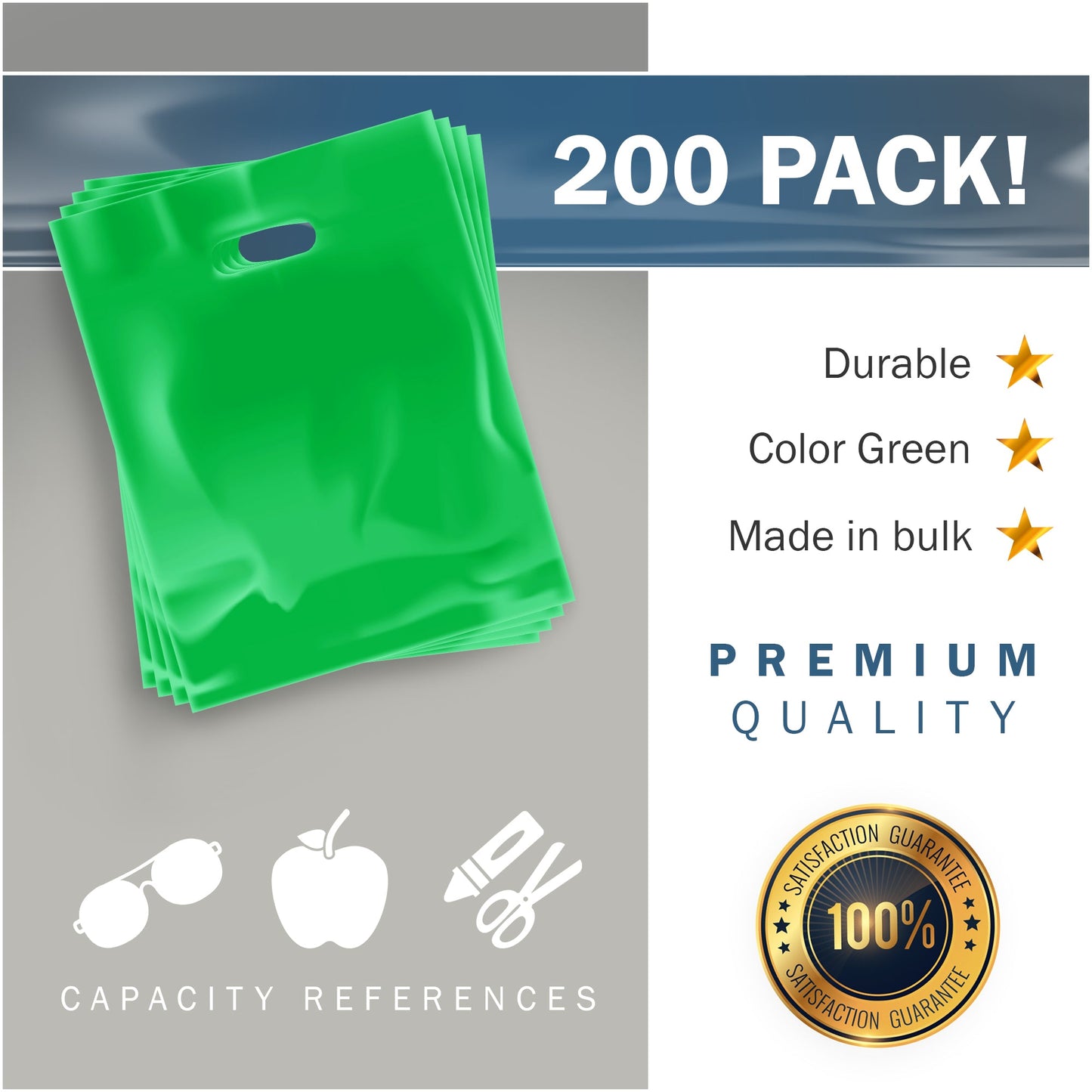 200 Pack 9" x 12" with 1.5 mil Thick Green Glossy Bags