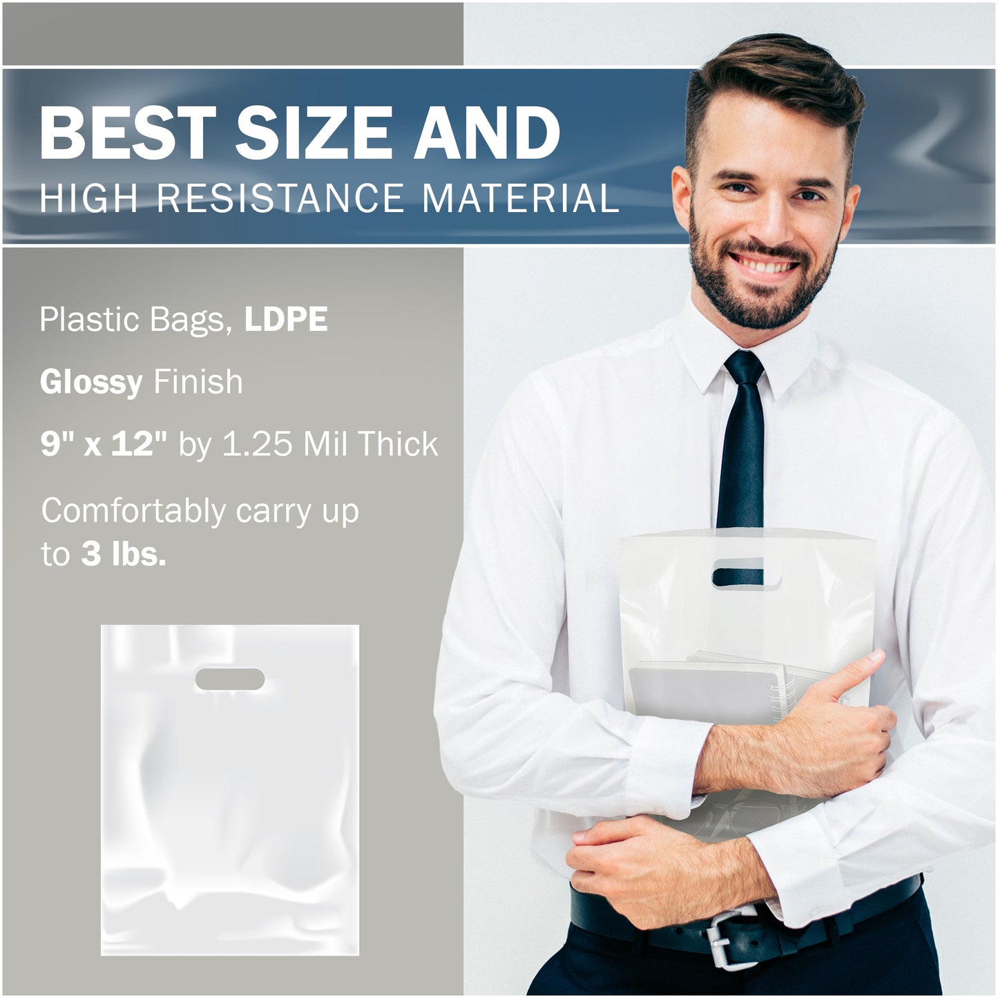 100 Pack 9" x 12" with 1.25 mil Thick White Glossy Bags