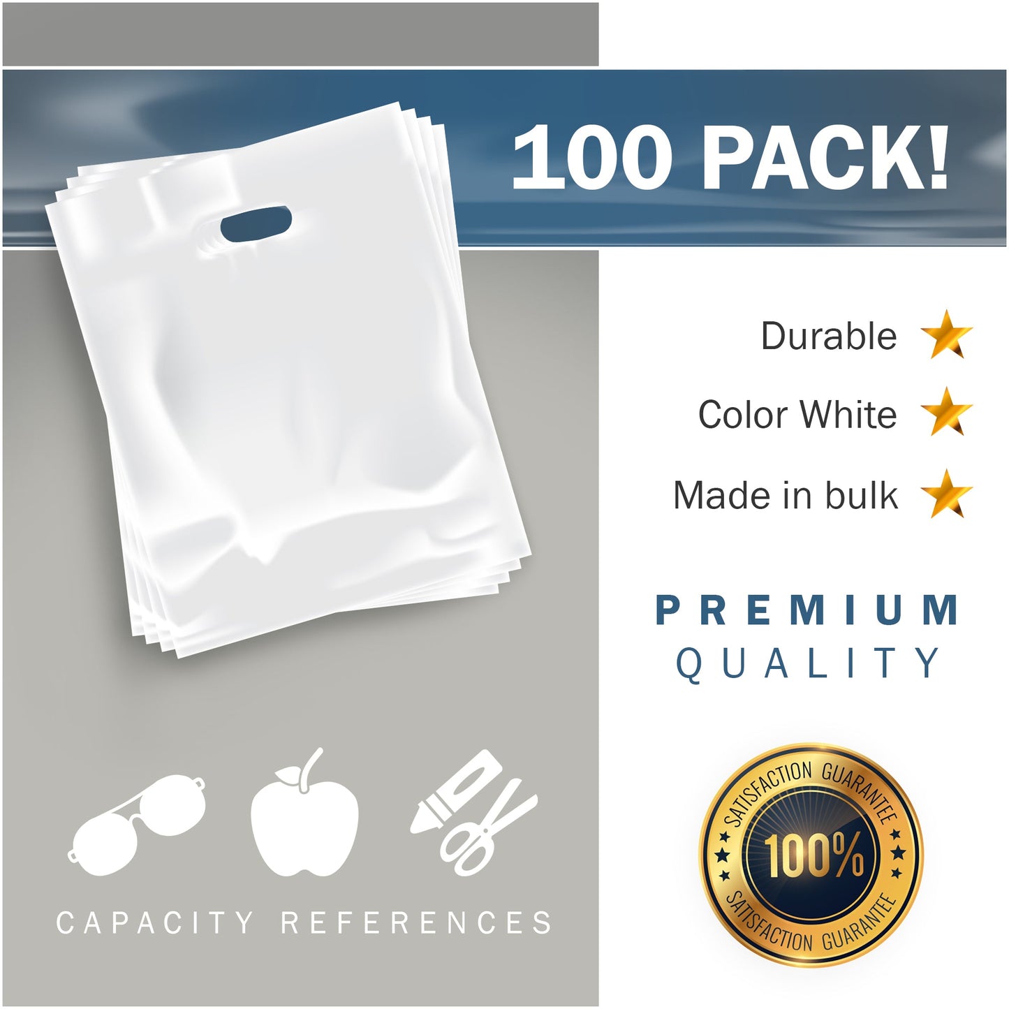 100 Pack 9" x 12" with 1.25 mil Thick White Glossy Bags