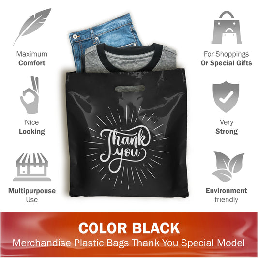 100 Pack 20" x 20" with 2 mil Thick Extra Large Black Merchandise Plastic Retail Spark Thank You Bags
