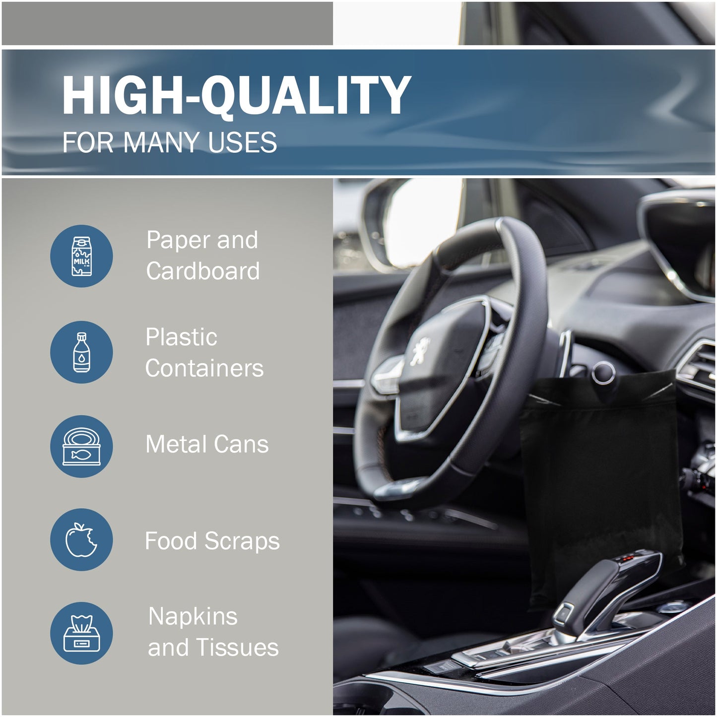 50 Pack 9" x 12" with 2 mil Thick Black Disposable Car Trash Bags