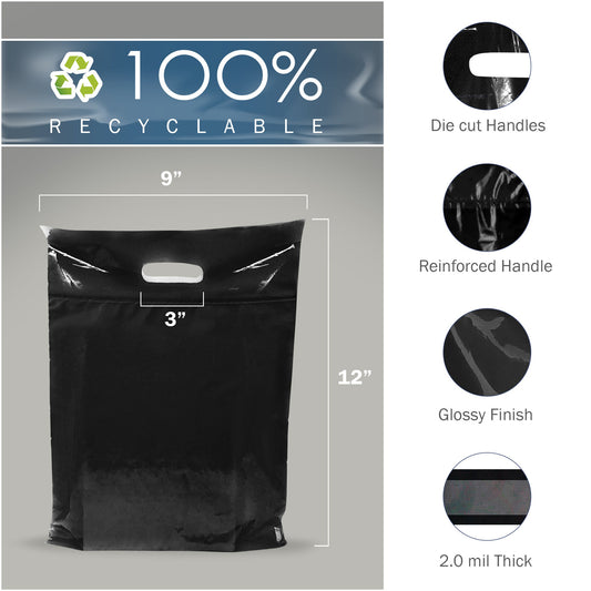 100 Pack 9" x 12" with 2 mil Thick Black Merchandise Bags