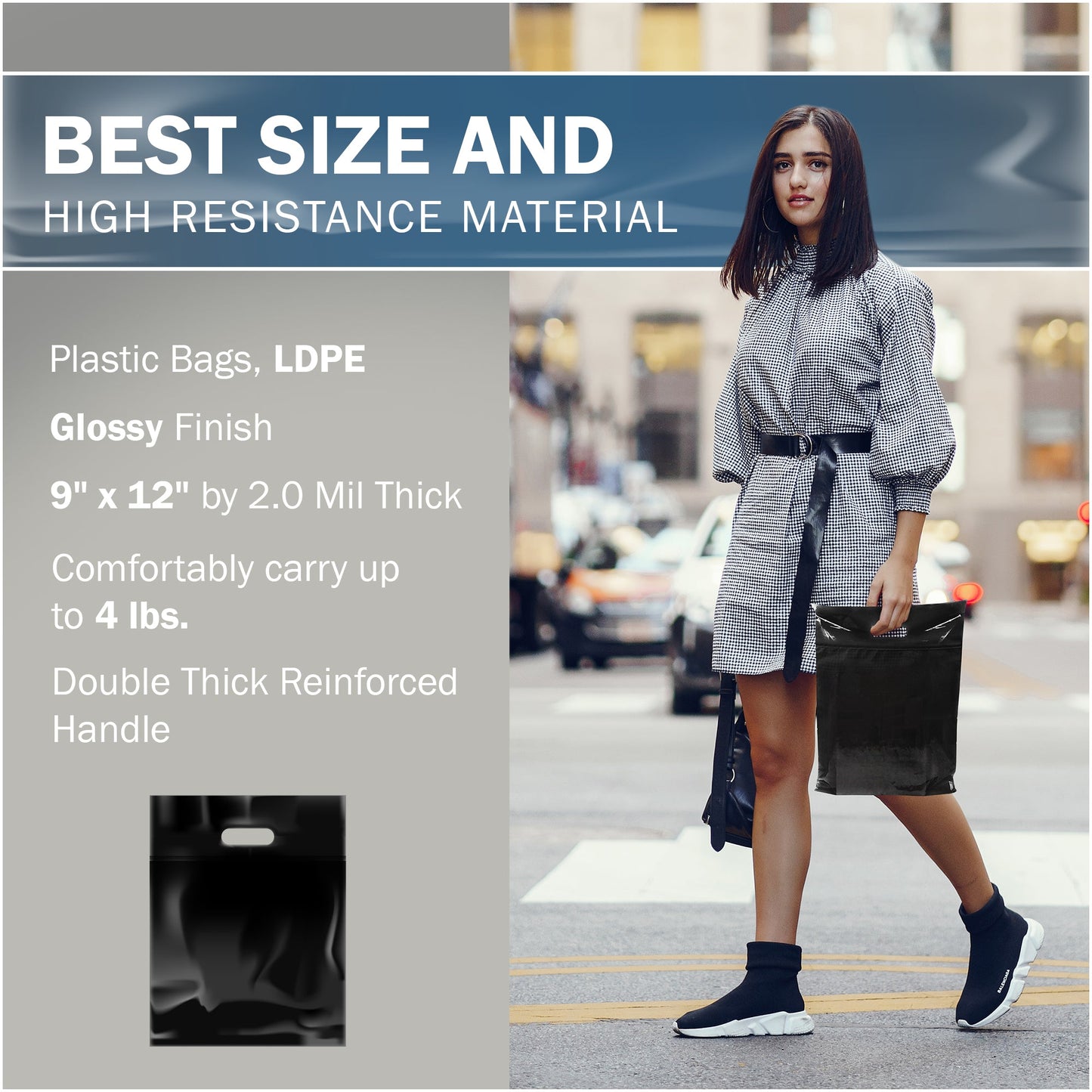 100 Pack 9" x 12" with 2 mil Thick Black Merchandise Bags