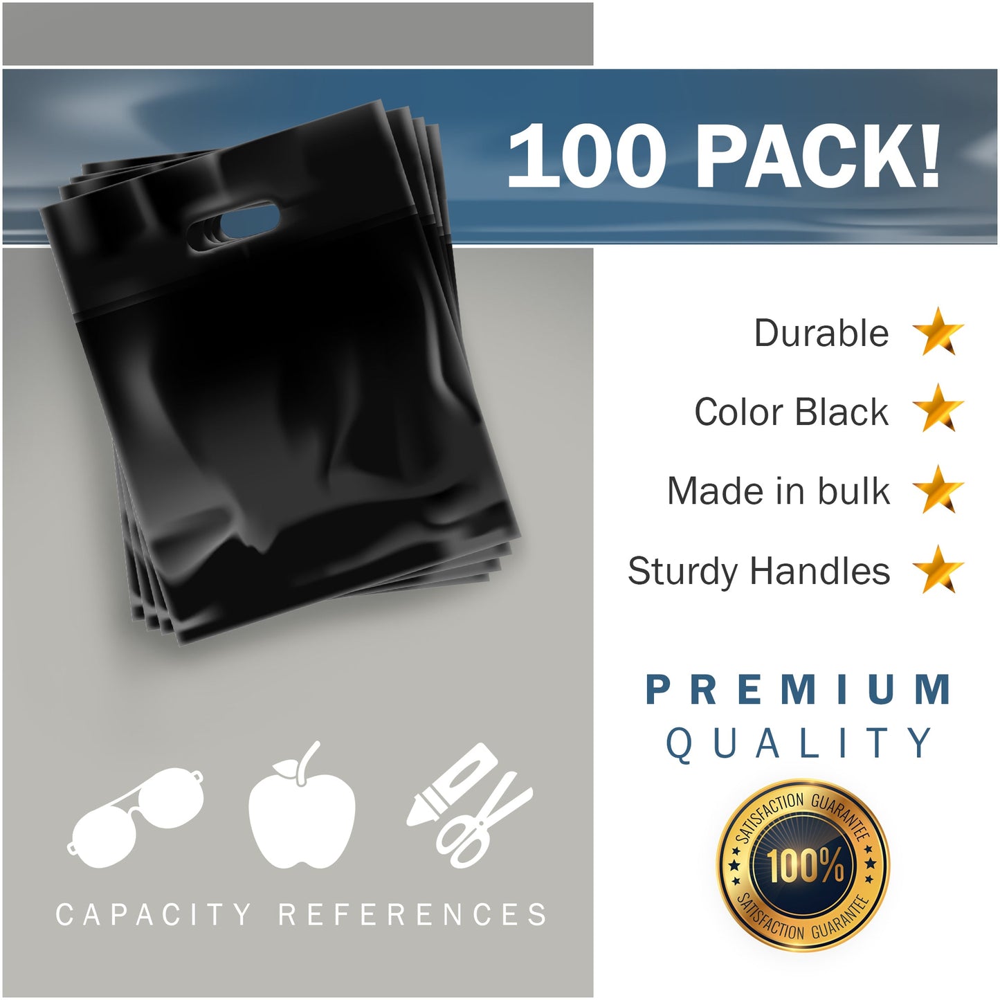 100 Pack 9" x 12" with 2 mil Thick Black Merchandise Bags