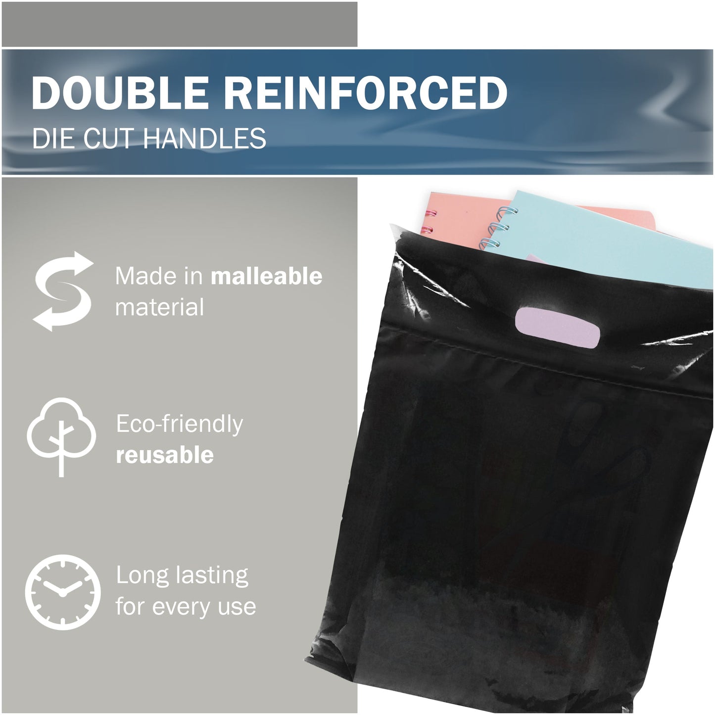 100 Pack 9" x 12" with 2 mil Thick Black Merchandise Bags