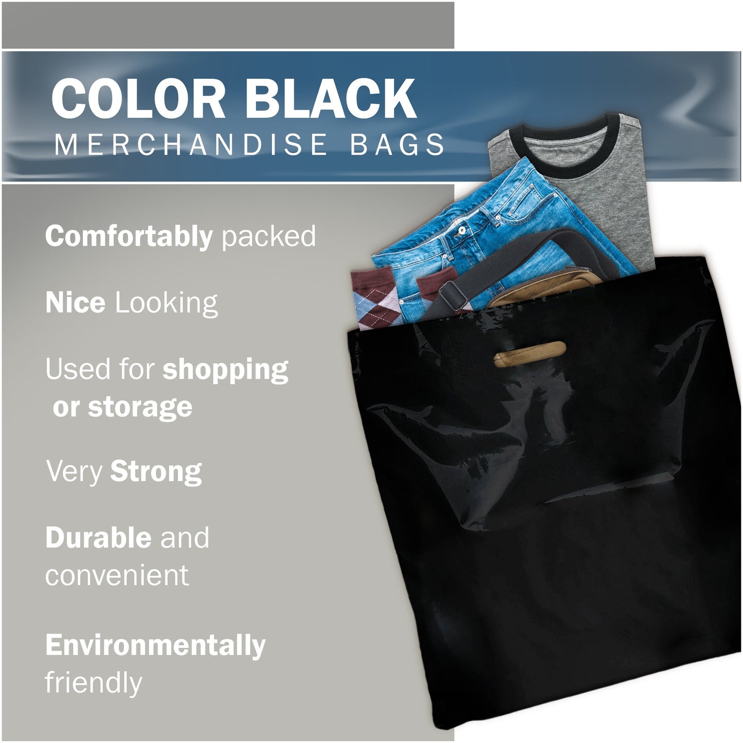 50 Pack 26" x 26" with 3 mil Thick Extra Large Black Merchandise Plastic Retail Bags (HDPE)