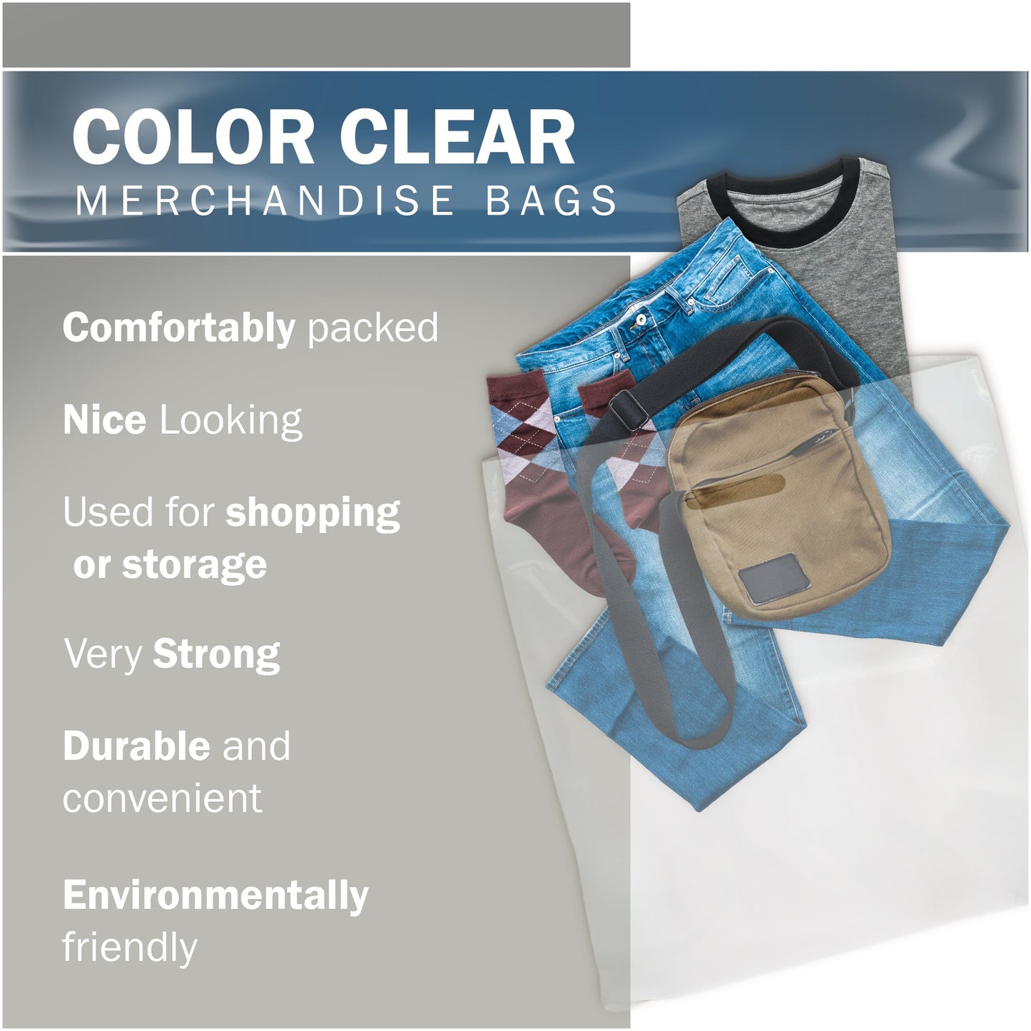 50 Pack 26" x 26" with 3 miThick Extra Large Clear Merchandise Plastic Retail Bags (HDPE)