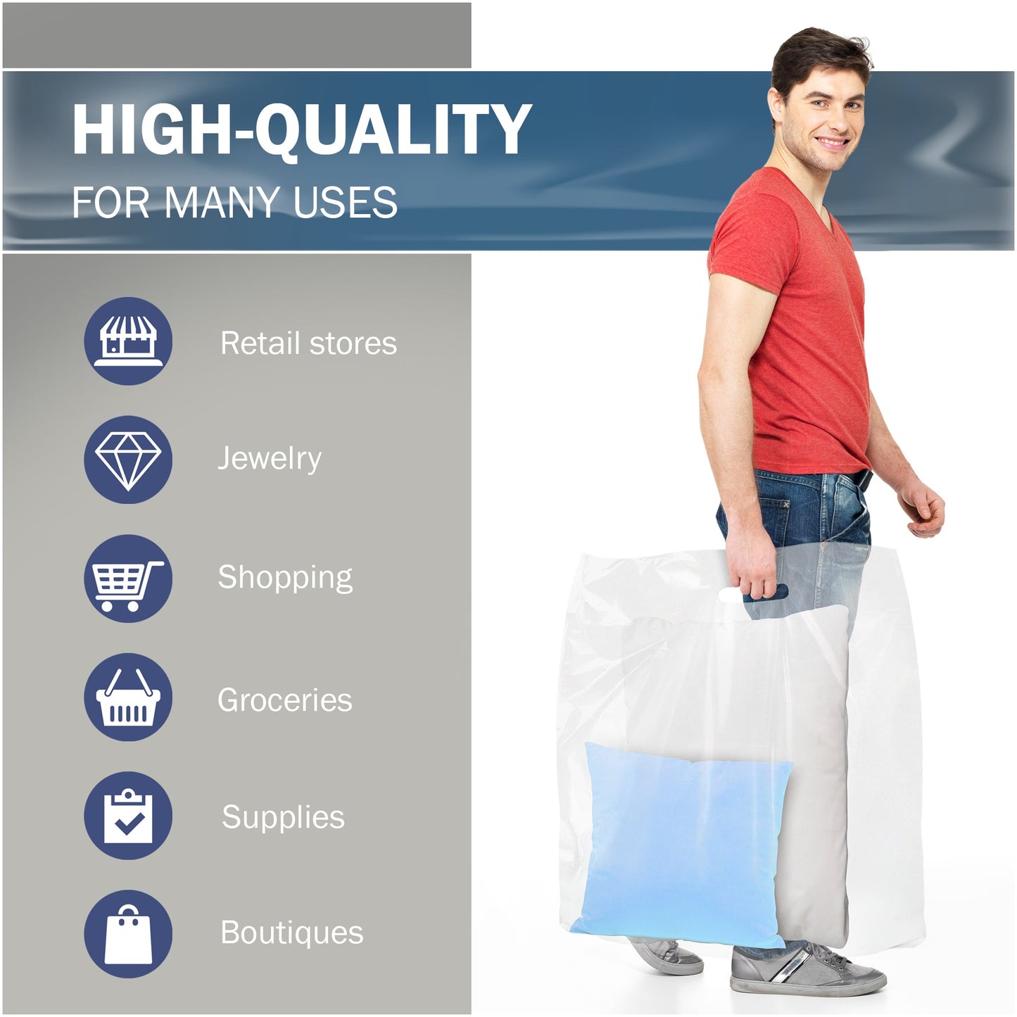 50 Pack 26" x 26" with 3 miThick Extra Large Clear Merchandise Plastic Retail Bags (HDPE)