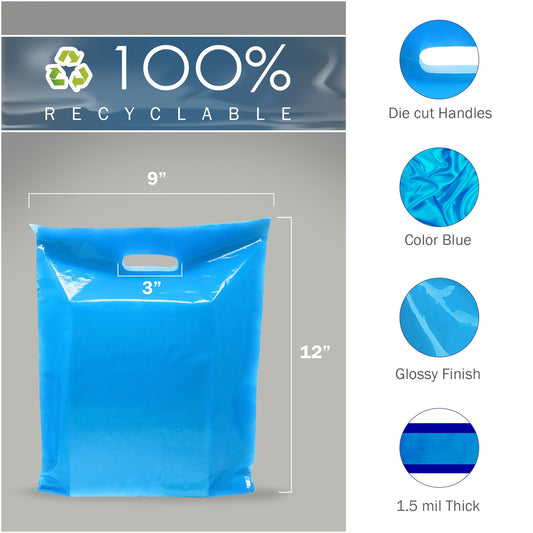200 Pack 9" x 12" with 1.5 mil Thick Blue Glossy Bags