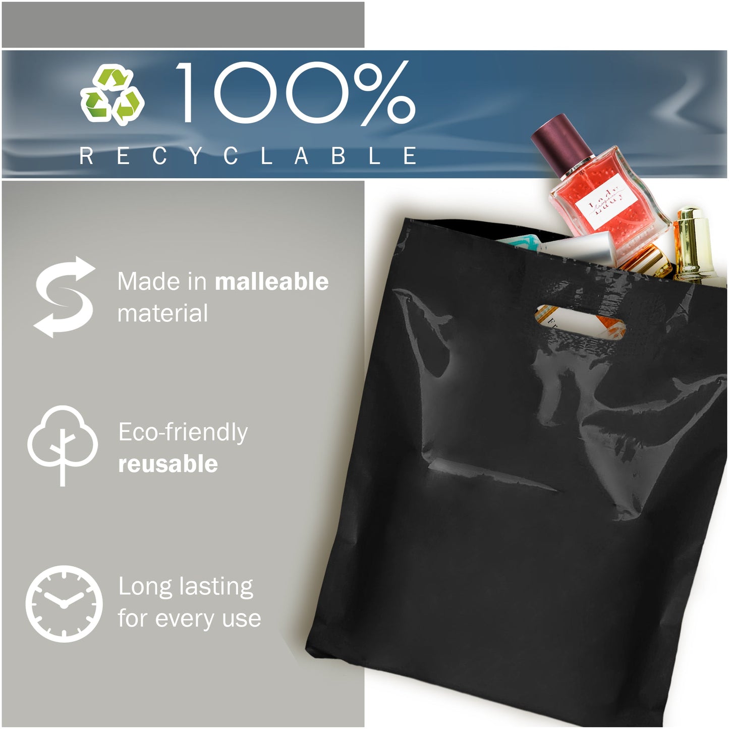 200 Pack 9" x 12" with 1.5 mil Thick Black Glossy Bags