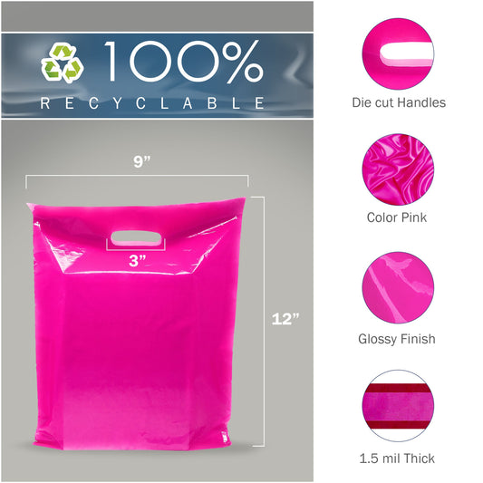 200 Pack 9" x 12" with 1.5 mil Thick Pink Glossy Bags
