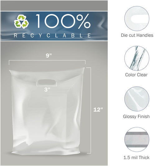 200 Pack 9" x 12" with 1.5 mil Thick Clear Glossy Bags