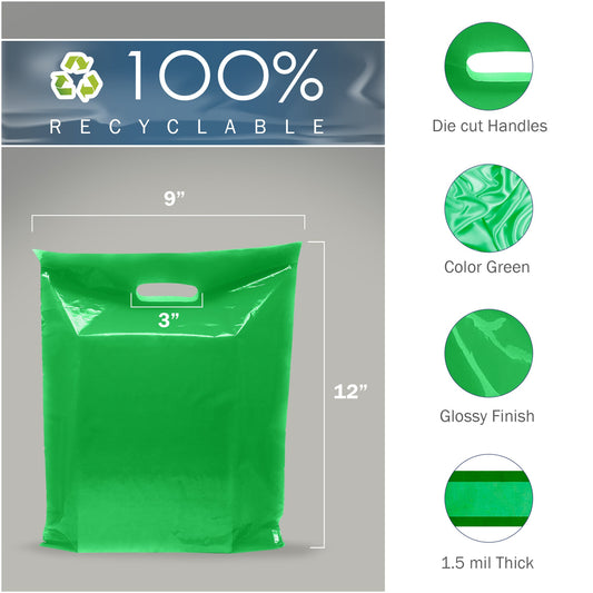 200 Pack 9" x 12" with 1.5 mil Thick Green Glossy Bags