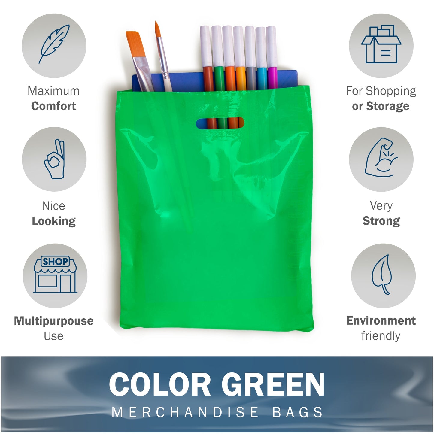 200 Pack 9" x 12" with 1.5 mil Thick Green Glossy Bags