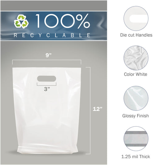 100 Pack 9" x 12" with 1.25 mil Thick White Glossy Bags