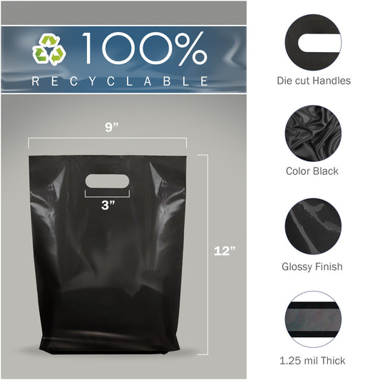 100 Pack 9" x 12" with 1.25 mil Thick Black Glossy Bags