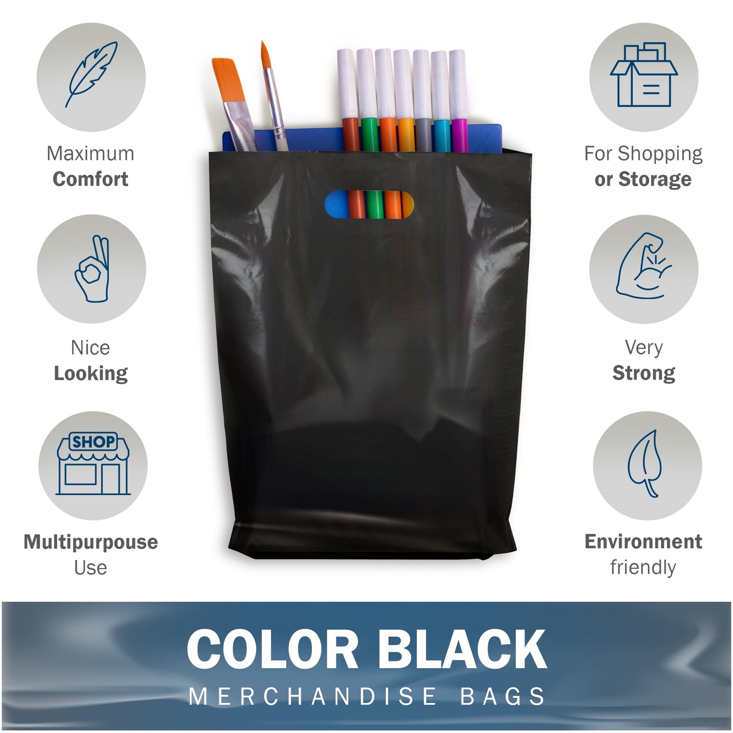 100 Pack 9" x 12" with 1.25 mil Thick Black Glossy Bags