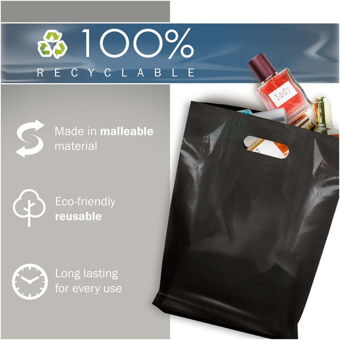 100 Pack 9" x 12" with 1.25 mil Thick Black Glossy Bags